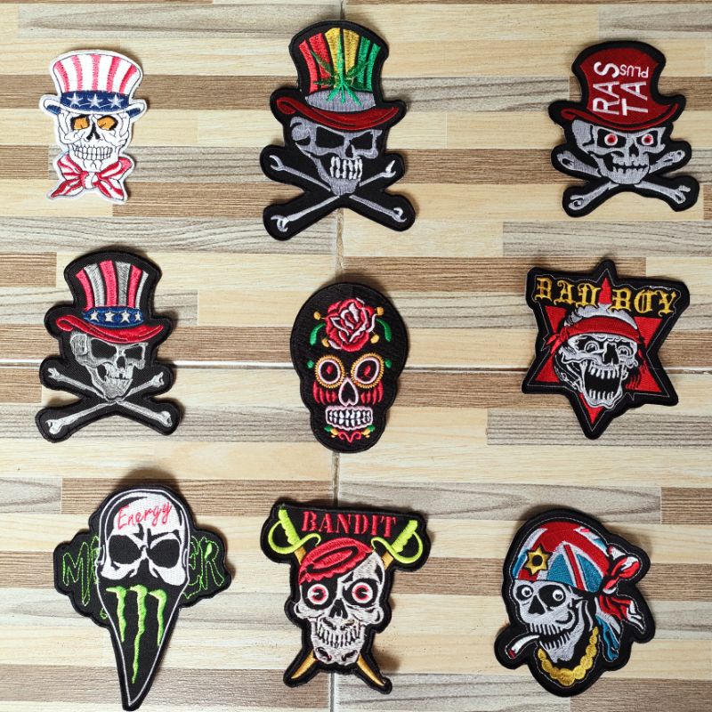bordir stiker kain motif tengkorak ukuran sedang