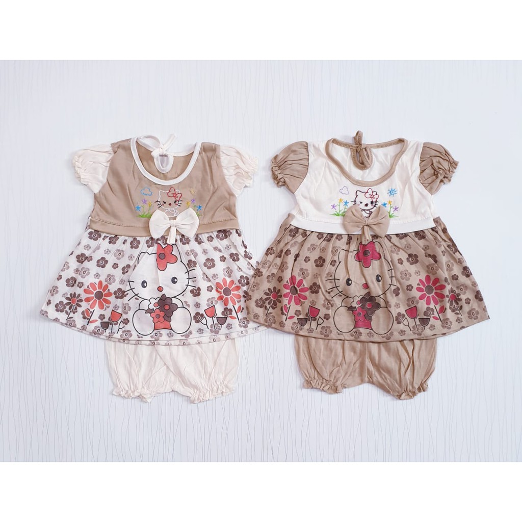 setelan dress anak cewe lucu hello kitty dan LOL coklat mocca