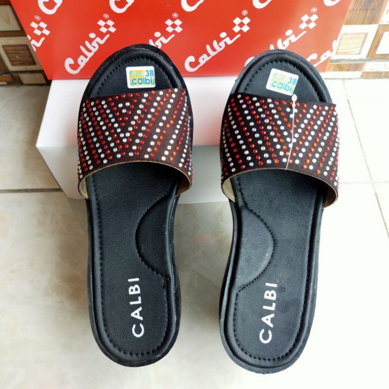 Sandal Wedges Calbi Slop Segitiga Tinggi 7cm