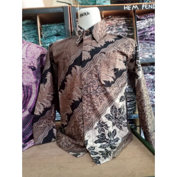 KEMEJA BATIK ANAK LENGAN PANJANG WARNA COKLAT ABU 3-11th