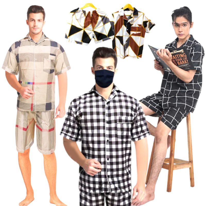 PAJAMAS PRIA/COWOK DEWASA/PIYAMA HOTPANT/BAJU TIDUR SET KATUN PREMIUM