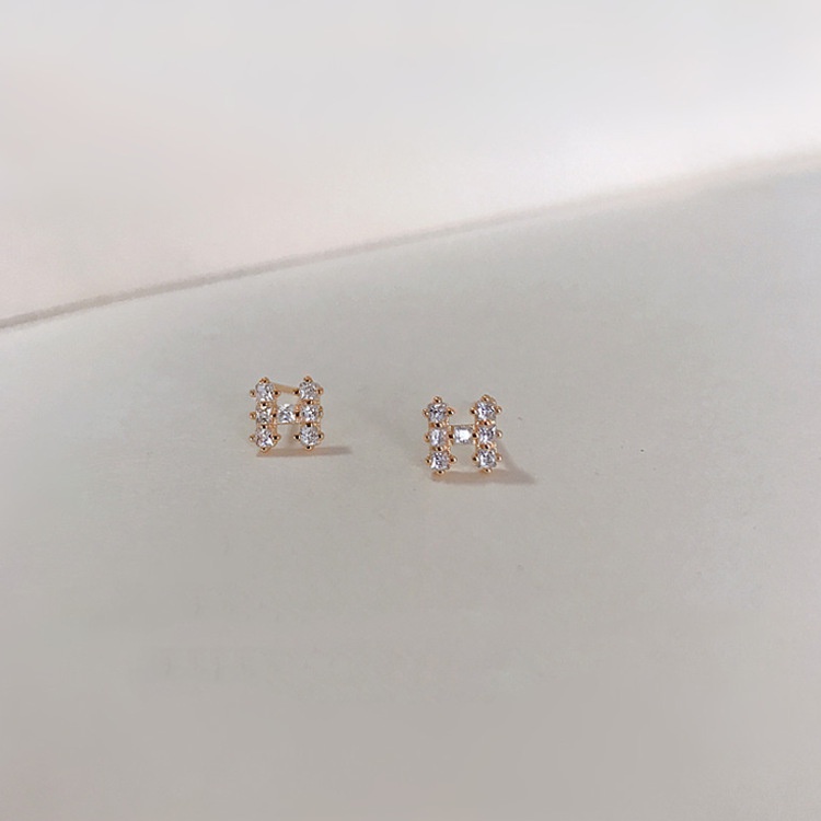 Anting Stud Zircon Berlian Imitasi Bentuk Huruf H Geometris Gaya Korea Untuk Wanita