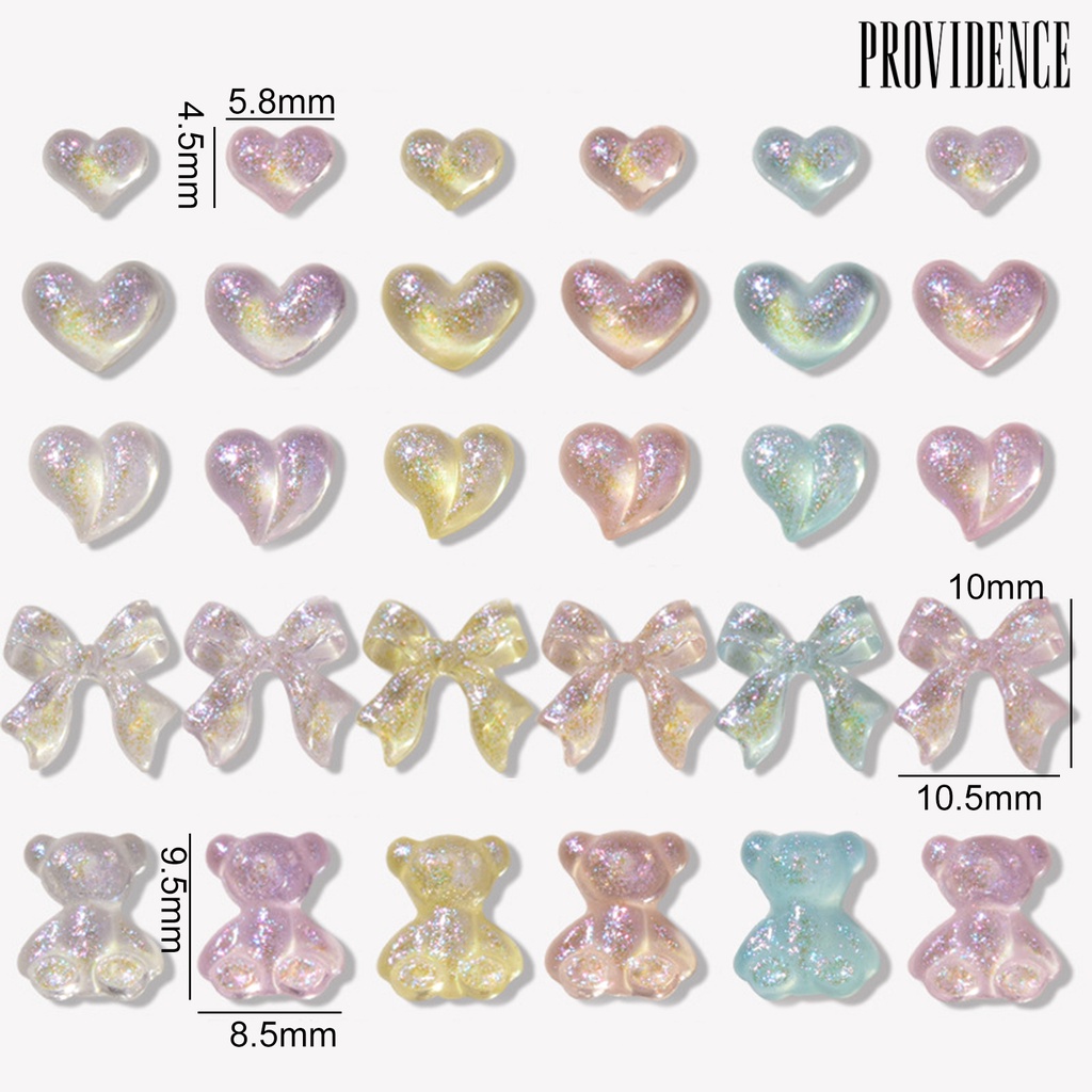 Providence 50Pcs / Pak Hiasan Kuku Bentuk Hati / Pita / Beruang Bahan Resin Untuk Aksesoris Nail Art Charms