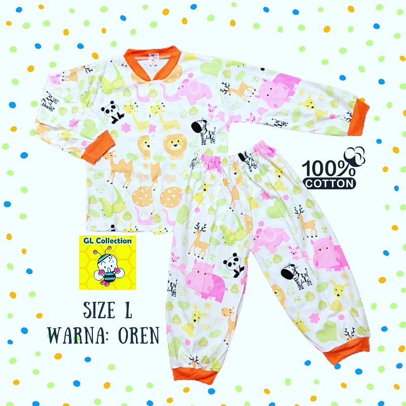 OBRAL! PIYAMA PANJANG BAJU TIDUR ANAK KANCING DEPAN SIZE L (3-4TAHUN) 100%KATUN