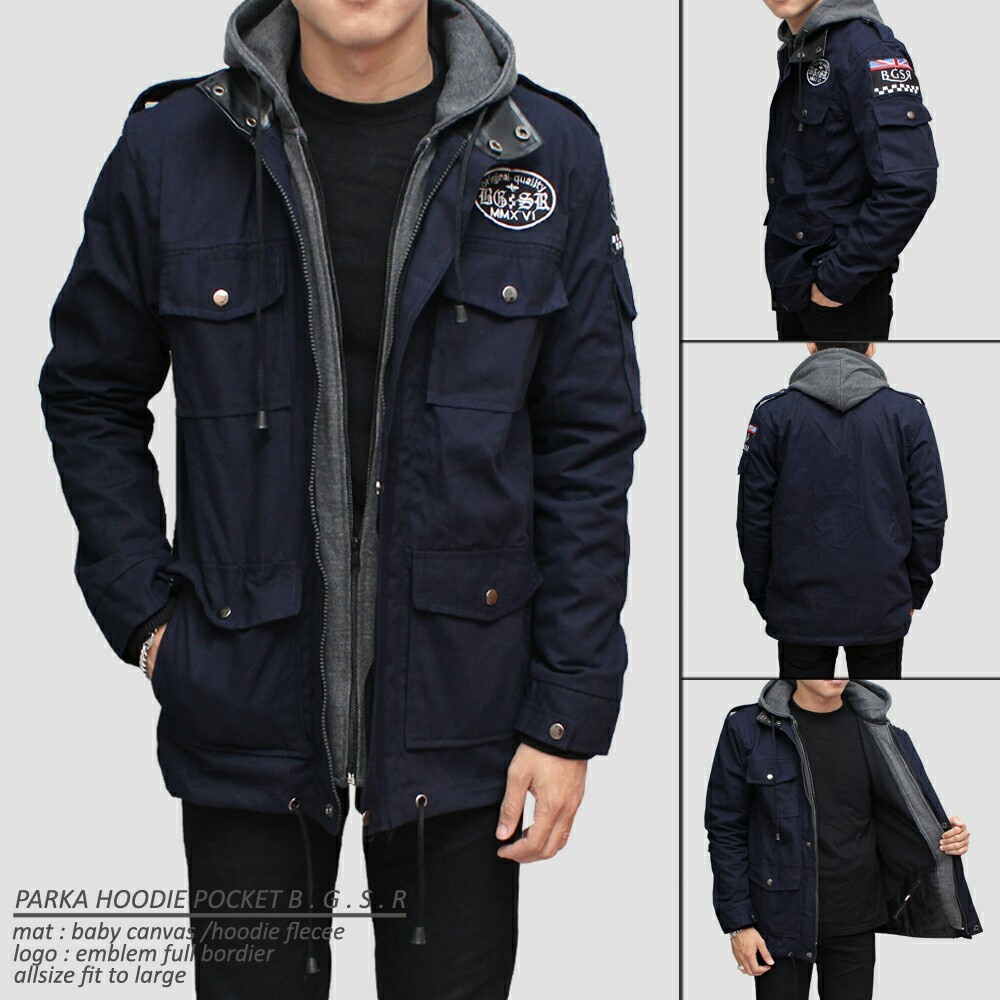 Jaket Parka Hoodie Pocket Premium BGSR / Jaket Parka Pria Tebal / Jaket