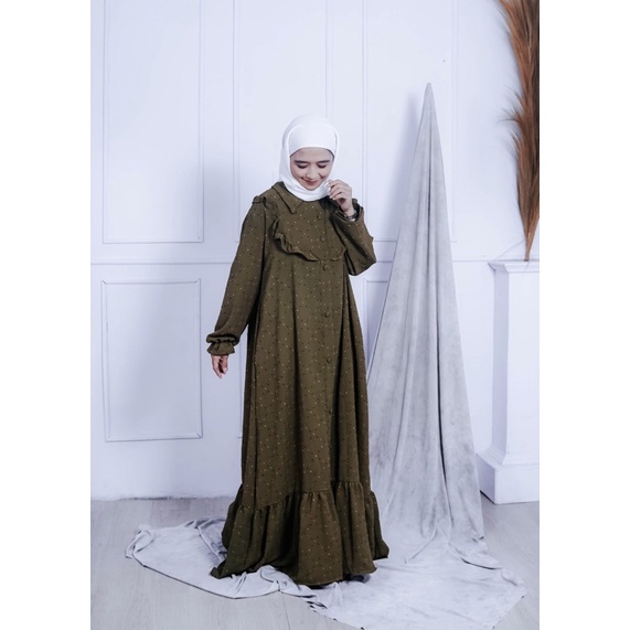 Dress Crinkle Airflow Kancing Motif | Gamis Crinkle Premium