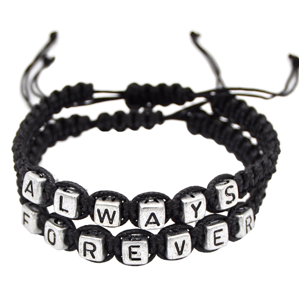 Hu Hu Hu Hu Hu Alat Bantu Pasang Kacamata♡ 2pcs Gelang Tali Rajut Adjustable Tulisan Always Forever Untuk Pasangan