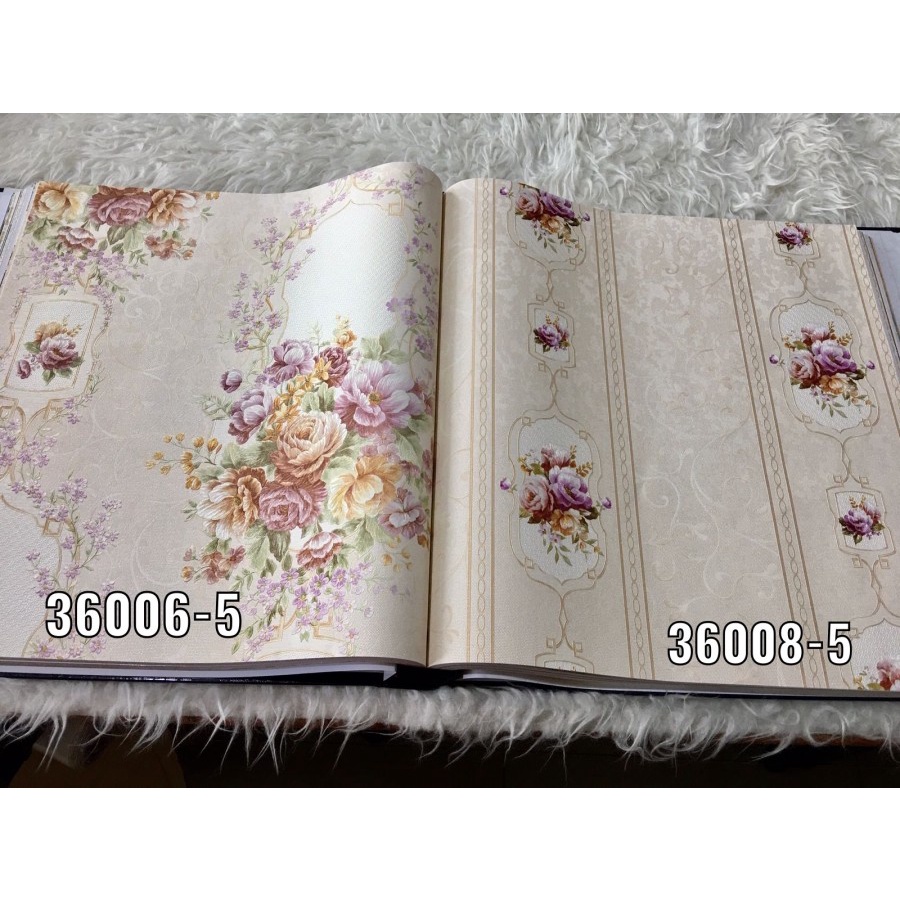 WALLPAPER DINDING MOTIF BUNGA VINTAGE PINK CREAM ELEGANT