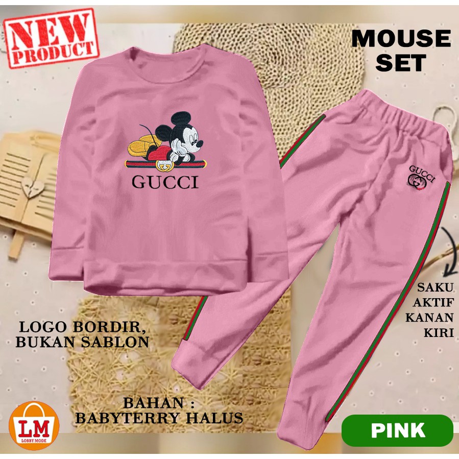 TERMURAH TERLARIS Pakaian Setelan Baju Celana Olahraga Wanita MOUSE Babyterry Adem Full Bordir LMS 21456 21460