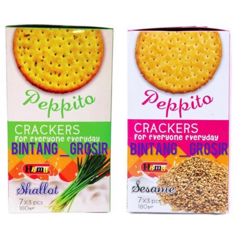 

Peppito Crackers Shallot 180gr / Peppito Crackers Sesame / Peppito / Crackers / Cracker / Shallot / Sesame / kreker / biskuit