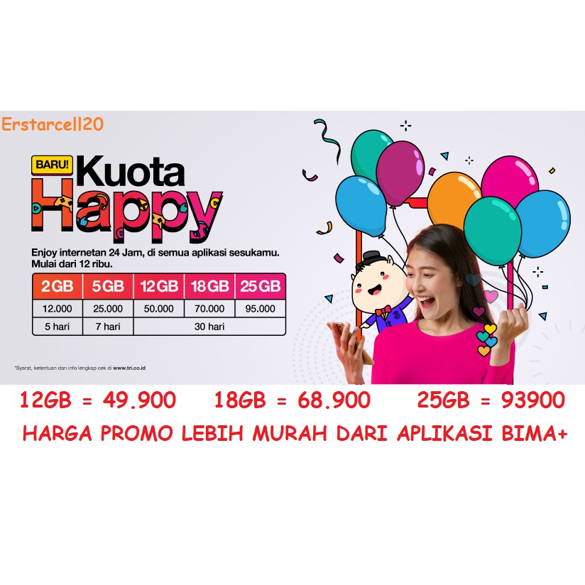 TRI HAPPY 12GB TRI HAPPY 18GB TRI HAPPY 25GB PAKET DATA TRI HAPPY
