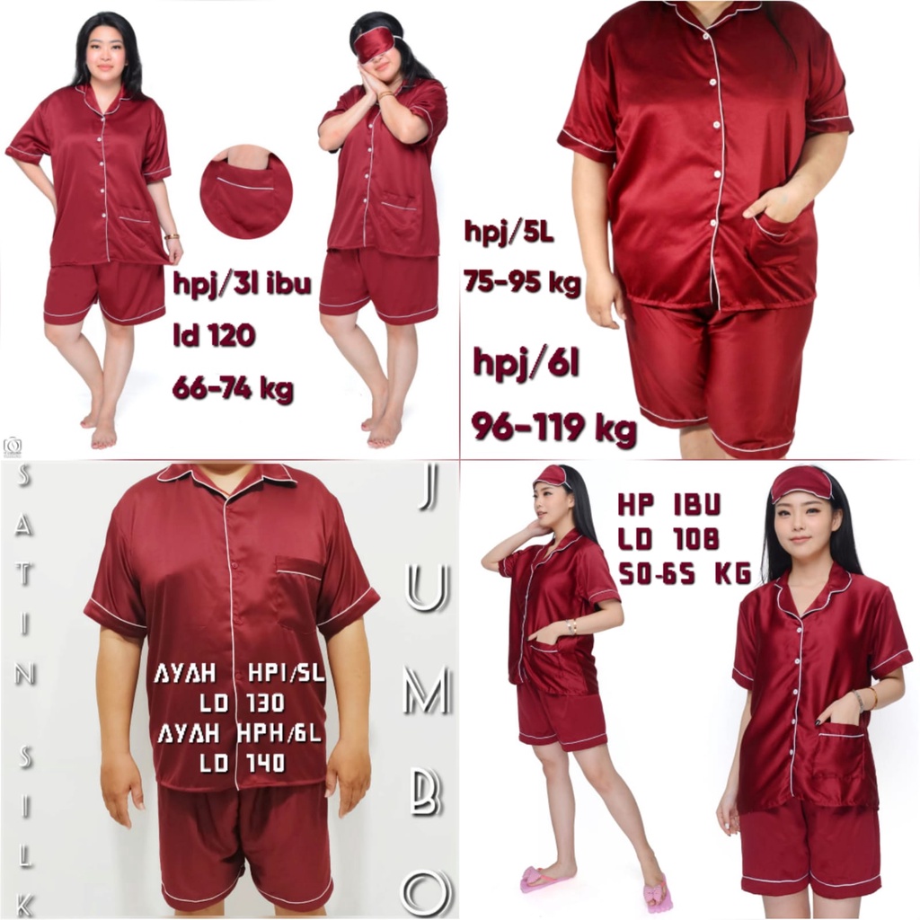 BAJU TIDUR HOTPANT/CELANA PENDEK COUPLE SUAMI ISTRI/PASANGAN COWOK JUMBO LD 130 140 BAHAN SATIN POLOS