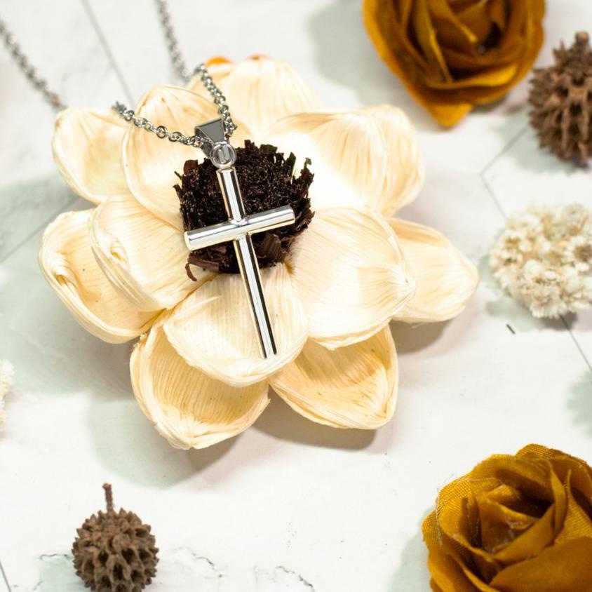 Grateful - Kalung Silver Salib Cross Pipe Stainless Steel (Anti Karat)