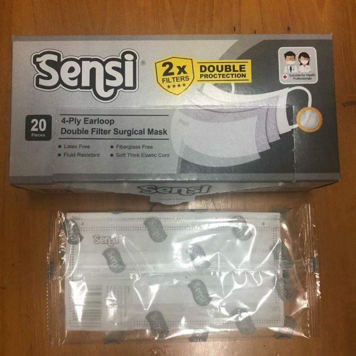 Sensi Earloop 4Ply Double Filter Surgical Mask  Masker Sensi Earloop 4Ply isi 20