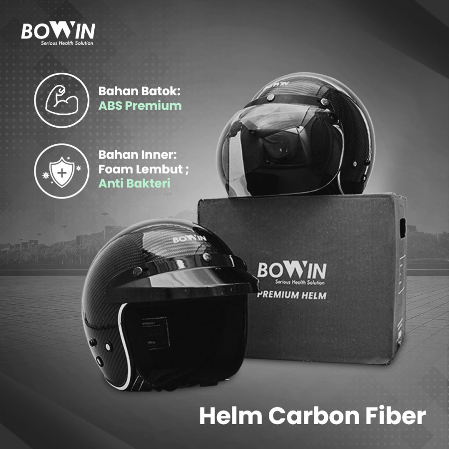 Bowin Helm Premium Carbon Fiber SNI Helm Half Face Bogo /Helm Retro