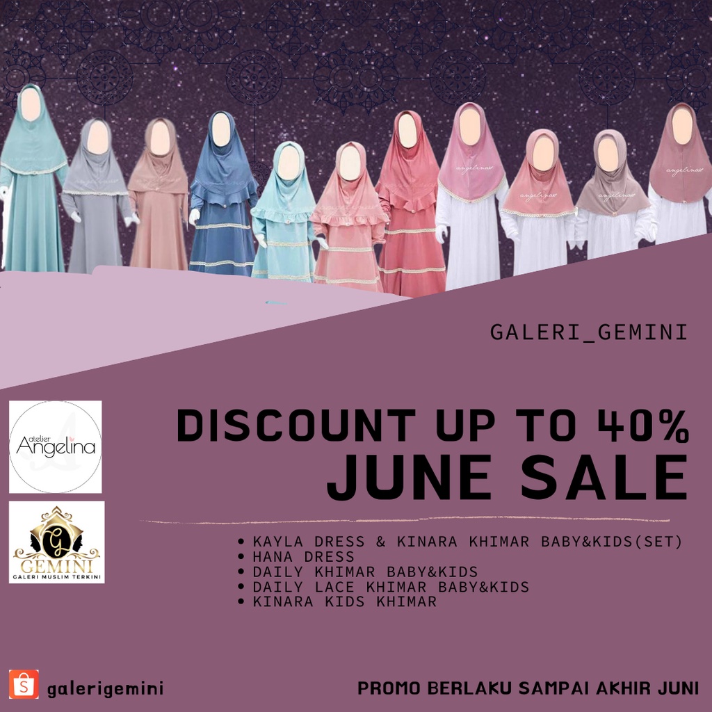 Kerudung Khimar Instan Daily Polos Anak Kids Syari Bagus Mewah Lace dan Non Lace by Atelier Angelina
