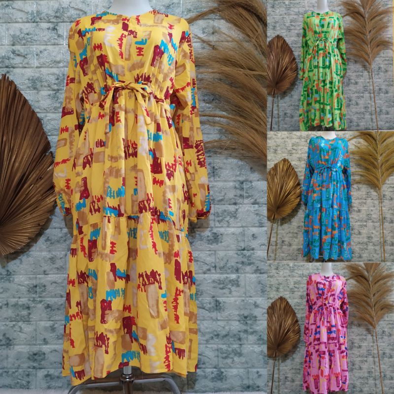 Tunik Rayon Motif Nagita Tali Serut Pinggang Busui Friendly