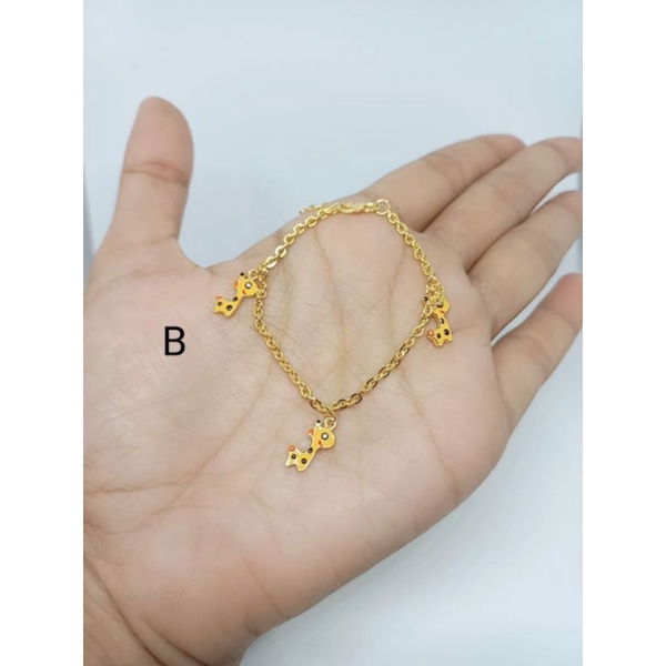 gelang tangan fashion anak perhiasan perak925 asli lapis emas model nori +m. geraffe cat kramik
