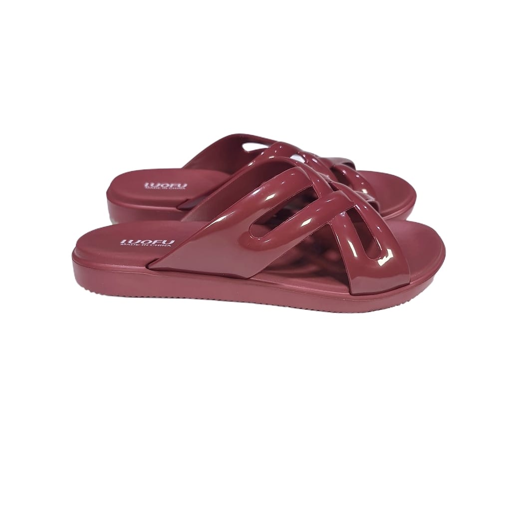 LUOFU ORIGINAL jelly sandal karet empuk murah wanita selop silang sendal cewek import E7189C-KS6WP