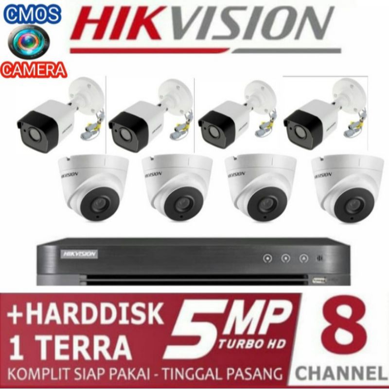 PAKET CCTV HIKVISION 5MP 8 CHANNEL 8 CAMERA KOMPLIT + HARDDISK 1 TERRA