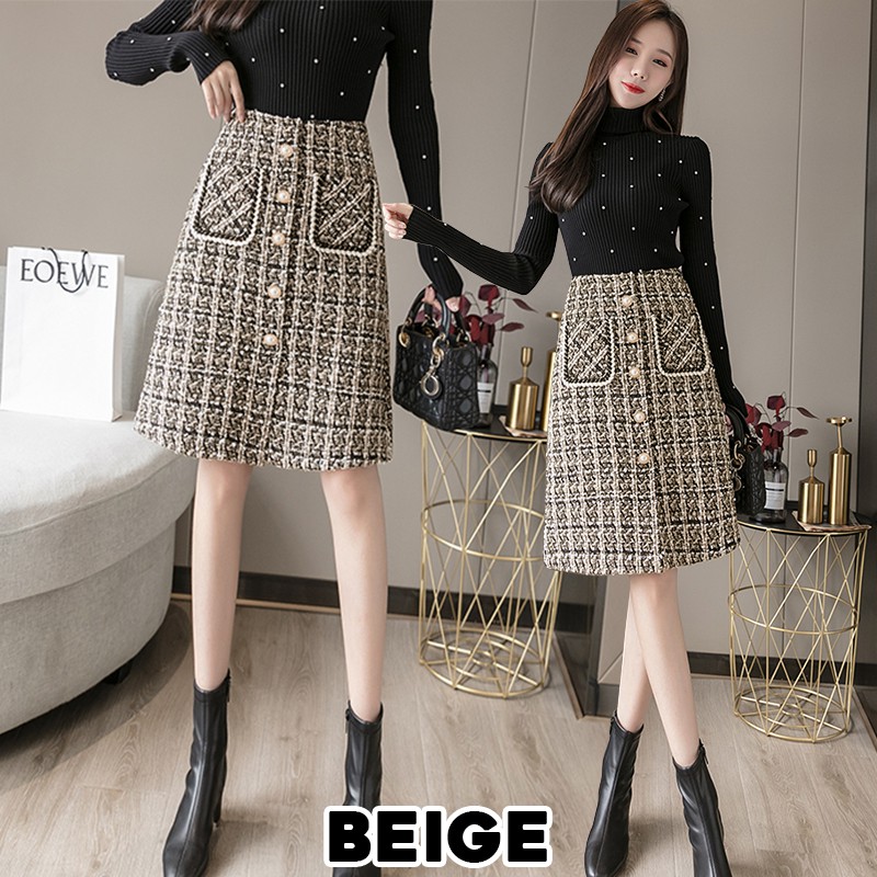 KARAKOREA 9988 Midi Jovanka Tweed Skirt/Rok Midi/Korean Skirt/Rok Tweed Tebal/Rok Korea Skirt