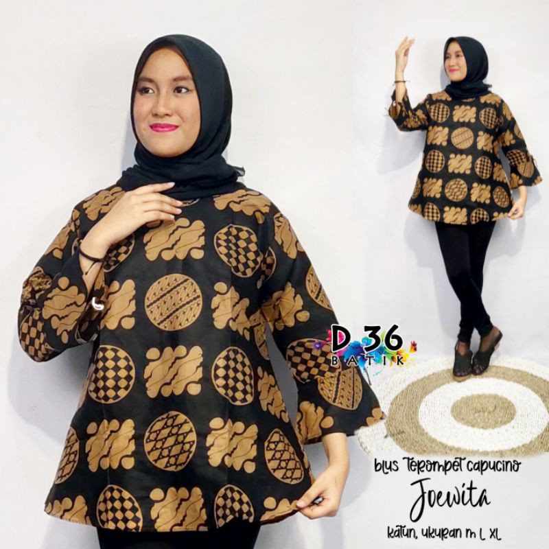 Blus Blouse trompet katun joewita lonceng capucino Atasan Baju batik wanita abg Remaja simple sekolah kuliah pendek putri santai pendek kasual kerja kuliah dolan sekolah murah-Koin