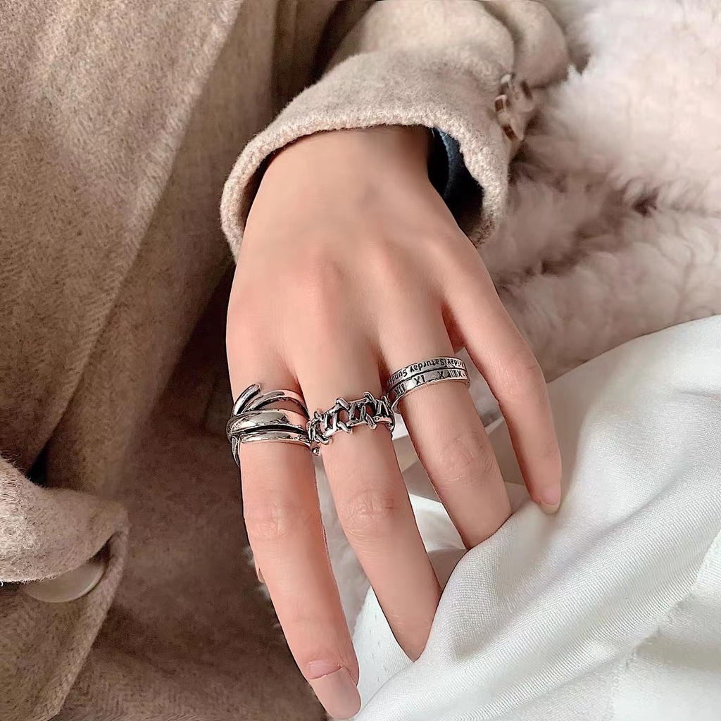 Miss curiosity Set Cincin Titanium Pria Model Angka Romawi Cincin Aesthetic Vintage Cincin Estetik G