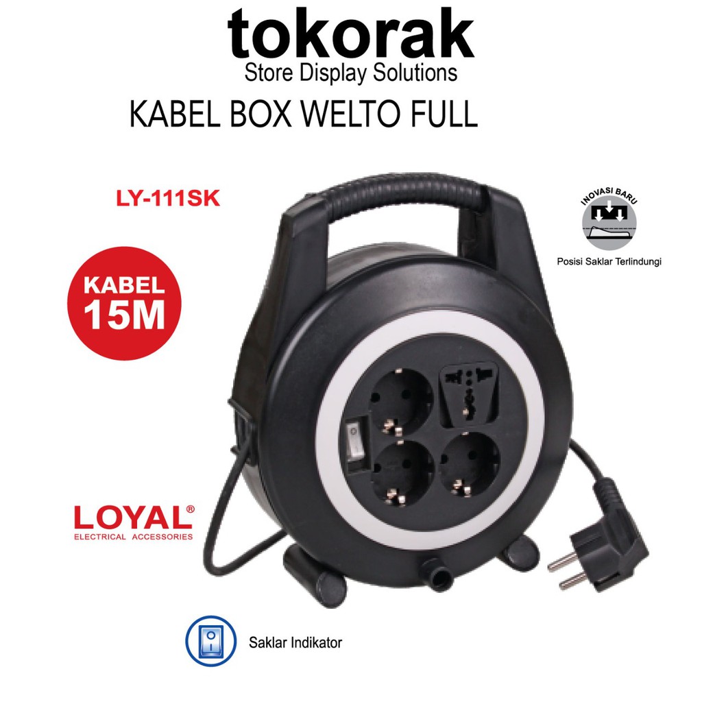 KABEL ROLL WELTO MINI FULL 15M LY-111 SK COLOKAN BOX LOYAL STOP KONTAK