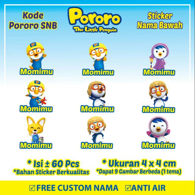 

Stiker/Sticker/Label Nama Bawah Anak/Remaja/Dewasa Custom Pororo