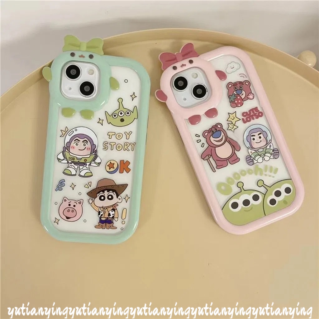 Casing Pasangan Lensa 3D Bow-knot Little Monster Oppo A17 A57 2022 A15 A76 A96 A3s A7 A5s A12 A53 A17K Reno 4F 5F 5 7 A74 A95 A16K A52 A55 A54 A16 A31 A5 A9 A16s A15S Toy Story Sarung Cover Sarung
