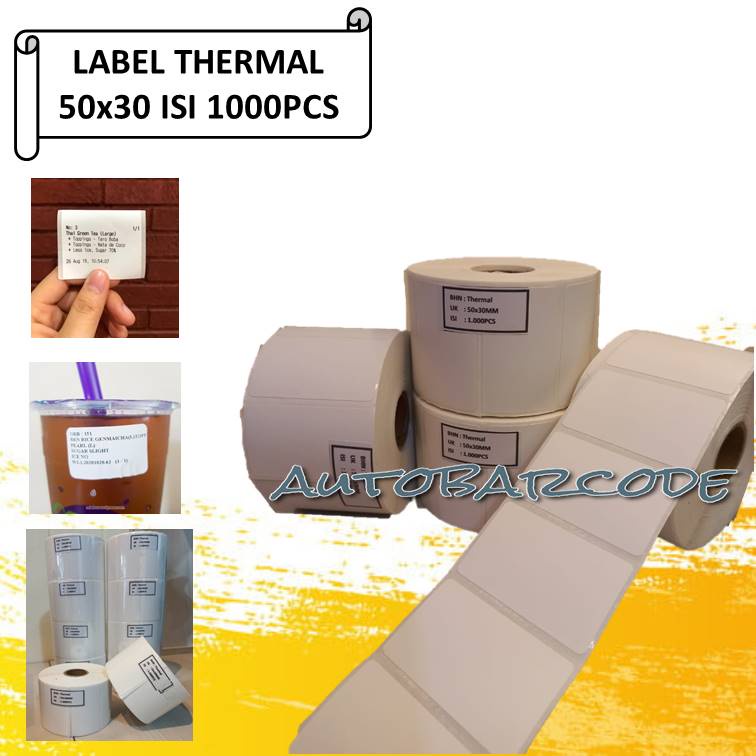 Label Thermal 50X30 isi 1000 Sticker Barcode Minuman Makanan Direct 1Line Stiker Langsung Tempel