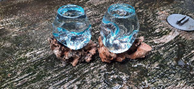 Glass On Wood Vase S - Kaca D12cm / Pot Kaktus / Pot Kecil / Aquarium / Kaca Tiup