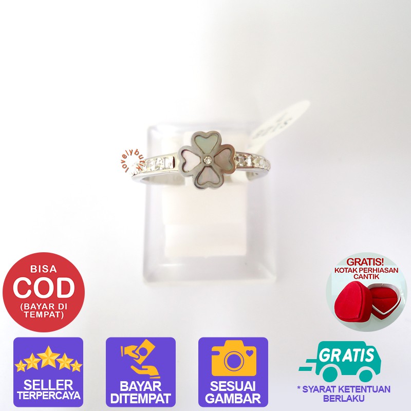 Lovelybutik Cincin Titanium Anti Karat Lus1 Cincin Wanita Titanium Model Bunga Permata