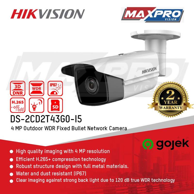 DS-2CD2T43G0-I5 - HIKVISION IP CAMERA 4 MP OUTDOOR BULLET