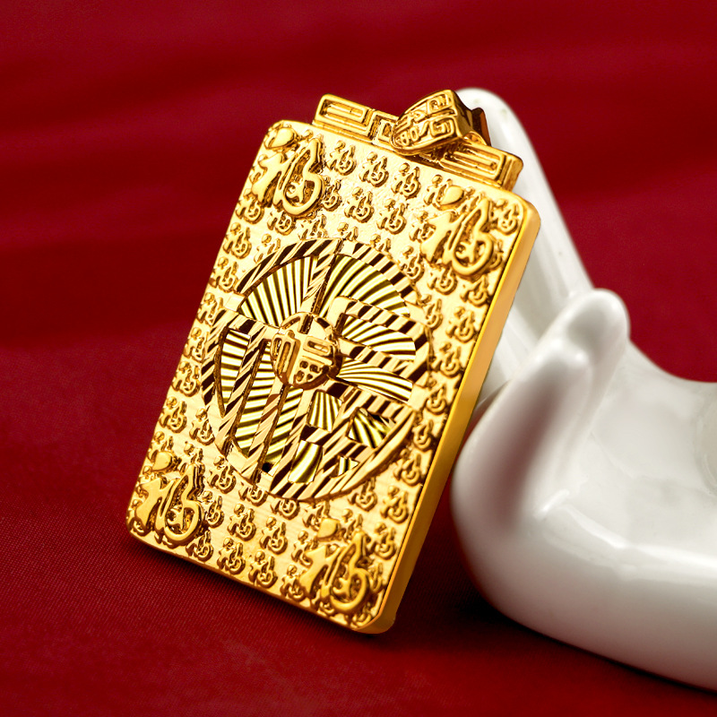 Kalung Rantai Emas Asli Kadar 375 Dengan Liontin Karakter Fu Karakter Eropa Untuk Pria