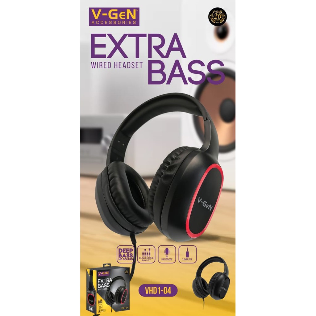 Headset Gaming V-GeN VHD1-04 Wired Extra Bass Headphone VGEN Gaming