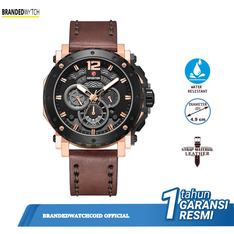 Jam Tangan Pria Expedition 6402 MCL Brown Rosegold Black / Expedition 6402 / Jam Exp 6402