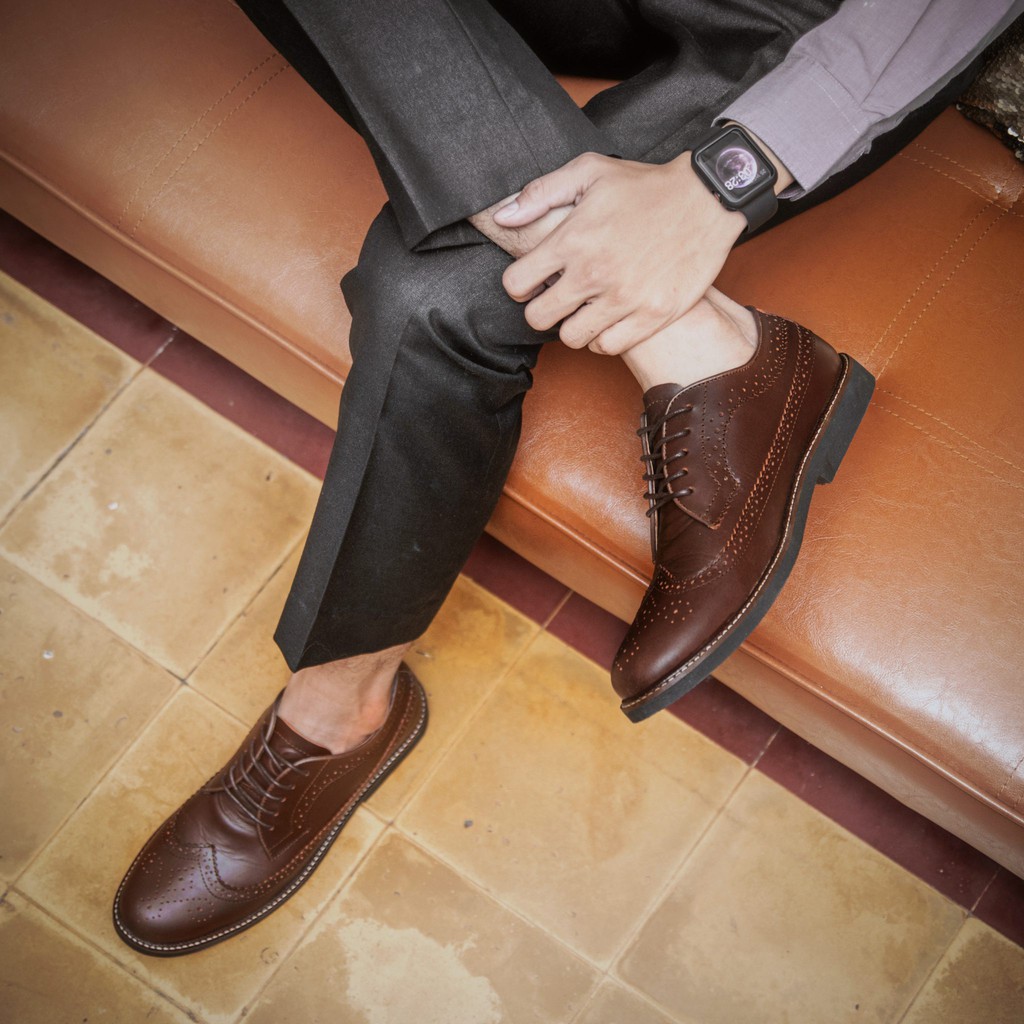 BRITISH BROWN (KULIT ASLI) |MNM x Kenzio| Sepatu Pantofel Pria Formal / Kantor ORI