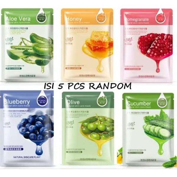 5 Pcs RANDOM Masker Wajah HCHANA Sheet Mask / Masker Muka HCHANA ROREC Facial Sheet Mask Masker Wajah Organik Pemutih dan Glowing / Masker Organik Anti Komedo dan Jerawat / Masker Wajah Korea Murah Pria Wanita