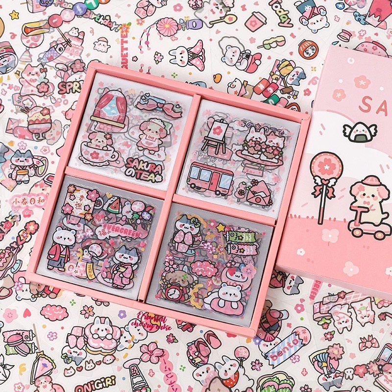 

10 LEMBAR Sticker Happy Girl Flower Sakura Cartoon Cute Korean Style PVC Anti Air