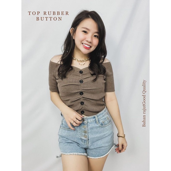 MDLV ~ BAJU RAJUT TOP RUBBER BUTTON ATASAN RAJUT LENGAN PENDEK CEWEK CROP TOP BUTTON FASHION WANITA