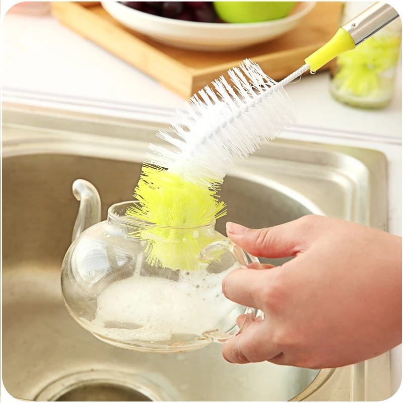 Household Color Bendable Long Handle Cup Washing Brush / Hangable Glass Bottle Cleaning Brush