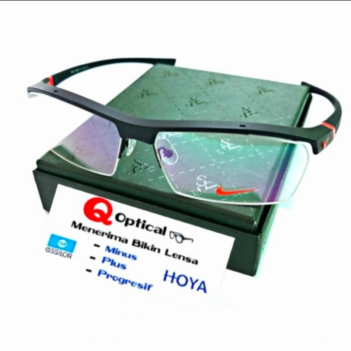 Kacamata Minus Pria - Frame Kacamata Minus Pria Sporty Half Nike C6 S57 Blk/R - Size Besar