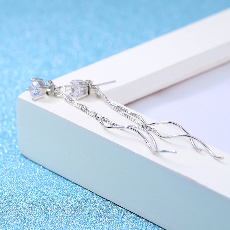Anting Perak 925 Wanita Wanita Tali telinga melengkung empat cakar Perhiasan Fashion