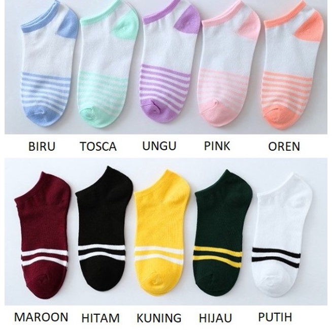 Retaily Kaos Kaki Ankle Polos Wanita KaosKaki Pendek Korea Murah Short Socks-GARIS