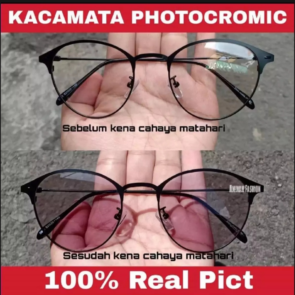 Kacamata Photocromic Titanium, Free Box dan Lap, Sungglases, Unisex, Vintage, Wanita Pria, 1920