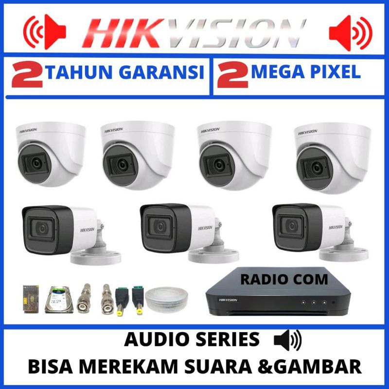 PAKET CCTV HIKVISION AUDIO 8 CHANNEL 7 KAMERA 2MP 1080P KOMPLIT TINGGAL PASANG