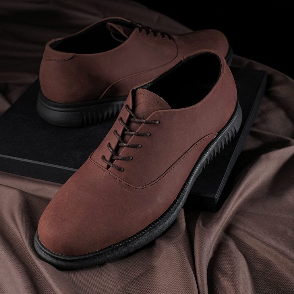 London 2.0 Choco | Sepatu Pantofel Kulit Asli Casual Kerja Pria Derby Oxford Ori | FORIND x Kenzios