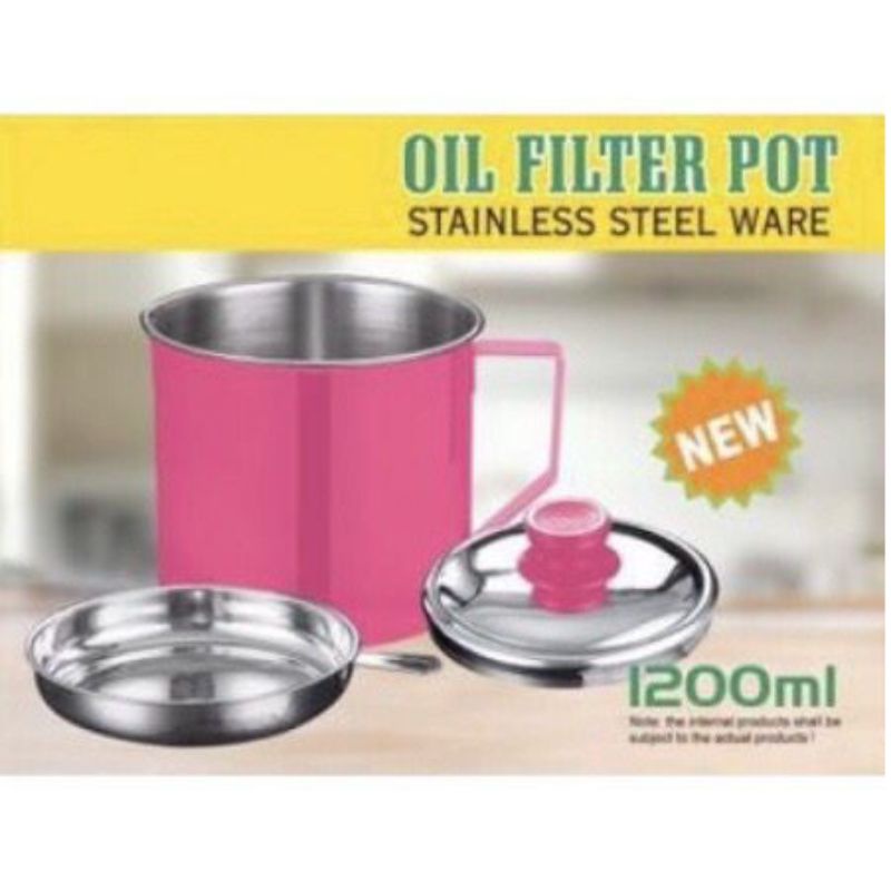 Oil Pot Warna 1200 ml Stainless Tempat Wadah Saringan Minyak 1.2 Liter