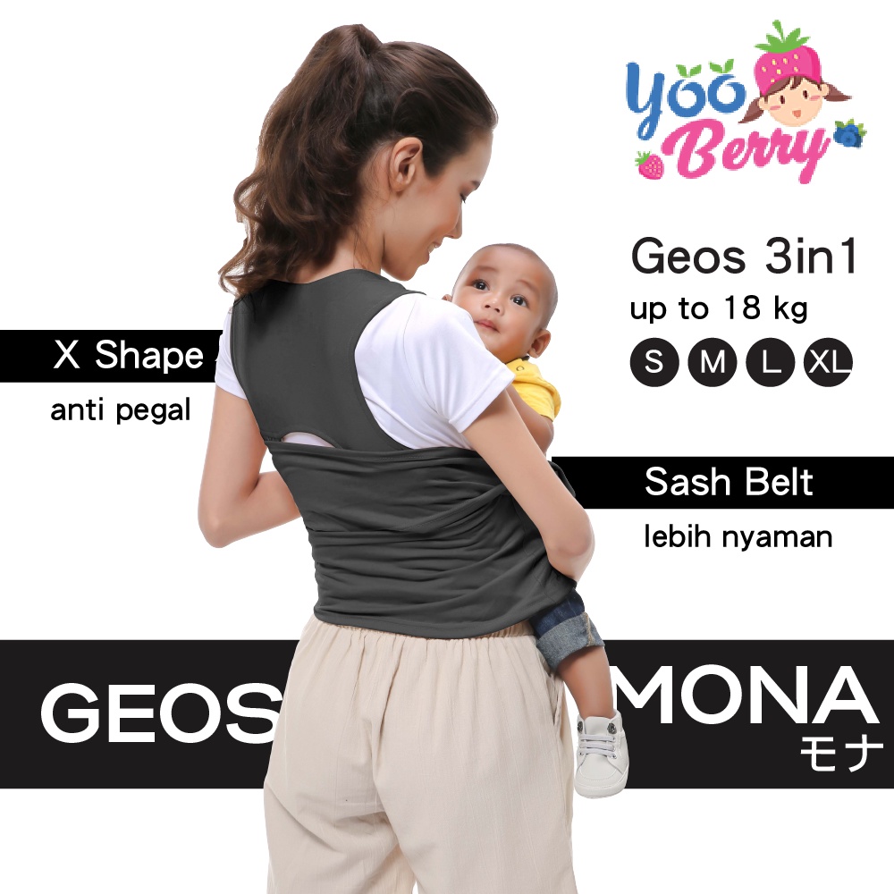 YooBerry Geos 3in1 Mona Gendongan Bayi Depan Samping ANT003 Berry Mart